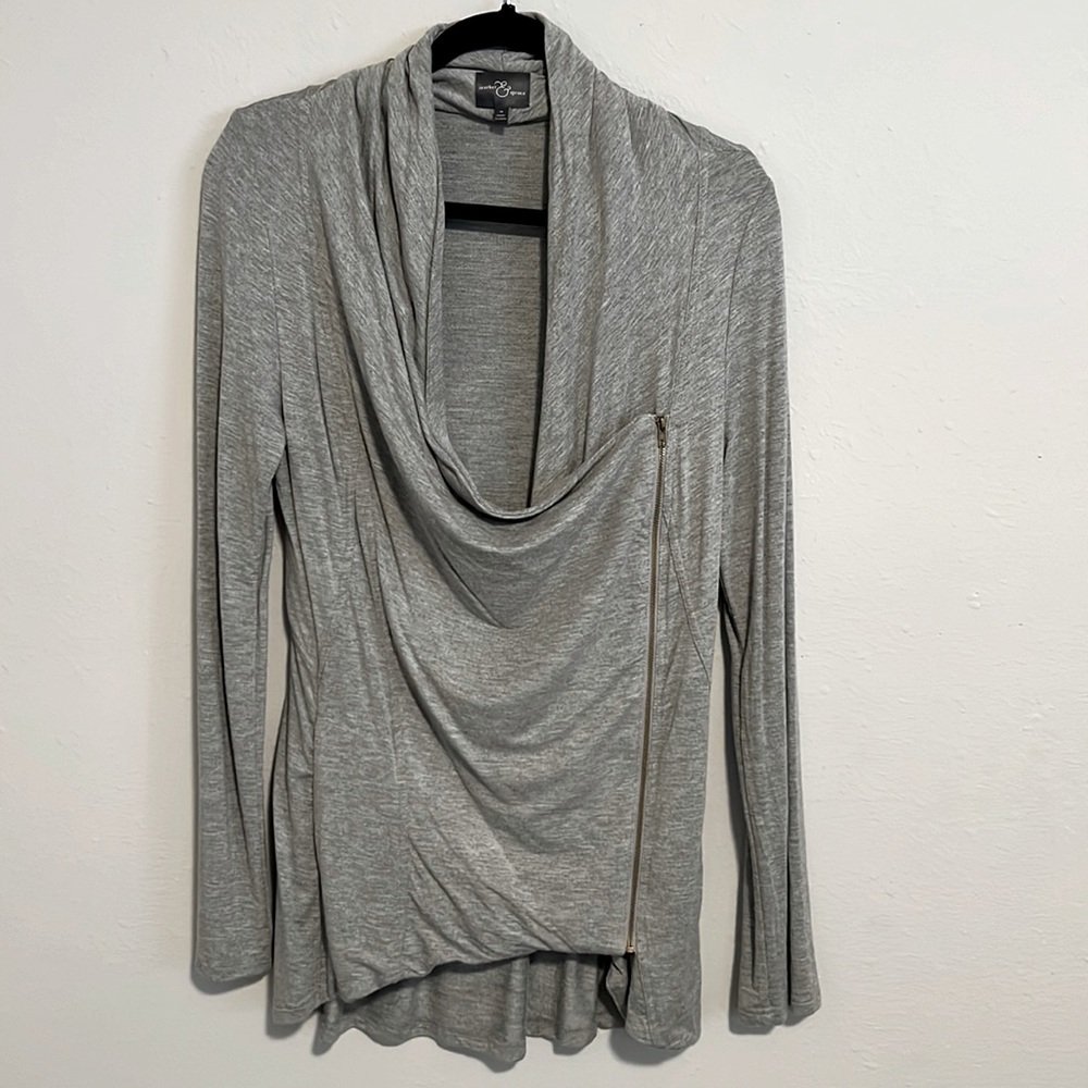 Market & Spruce Heather Gray Asymmetrical Zip Wide Lapel Knit Moto Jacket - M
